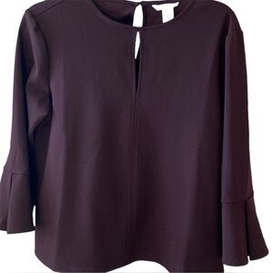 H&M Plum bell sleeve key hole crew neck Top size XL